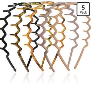 5-Pack Zigzag Headbands - Black, Tortoiseshell, Nude
